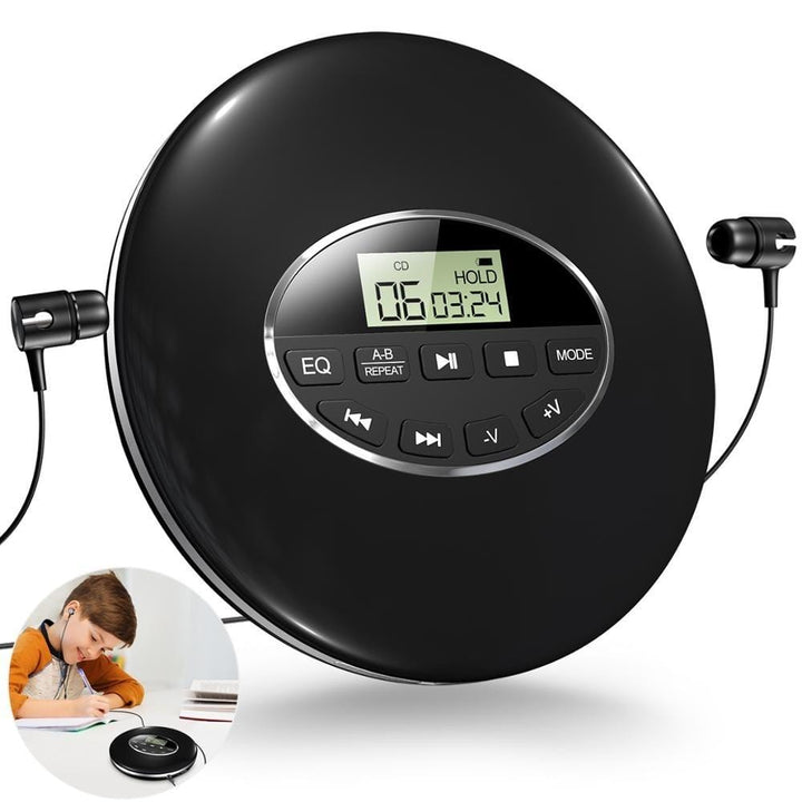 Portable CD player for car and home use, compact personal stereo with anti-skip protection for seamless music.