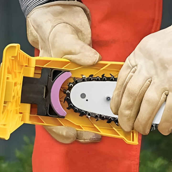 Portable chainsaw teeth sharpener for quick blade maintenance, an essential outdoor wood cutting tool.