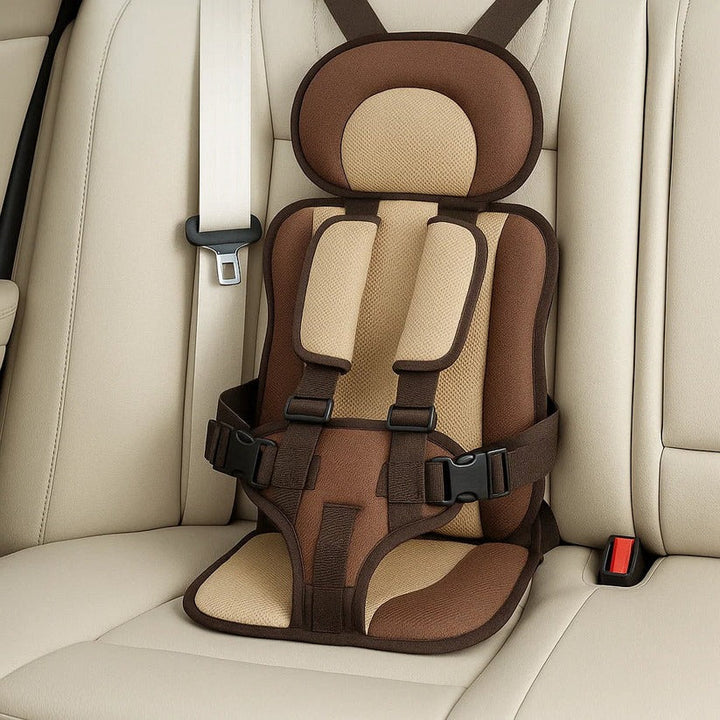 Foldable child car seat, lightweight & compact for convenient family travel.