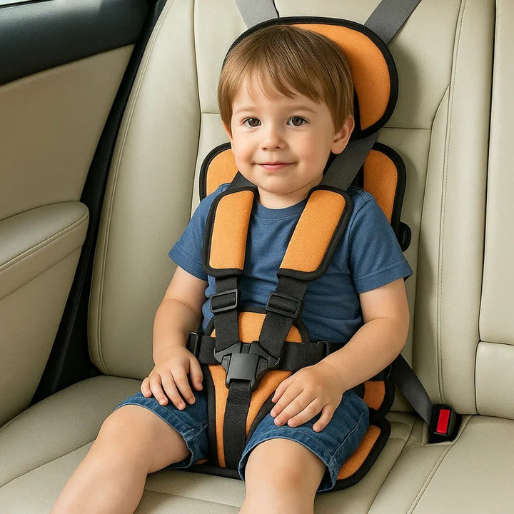 Kids portable booster seat, safe for cars, with easy installation for parents.