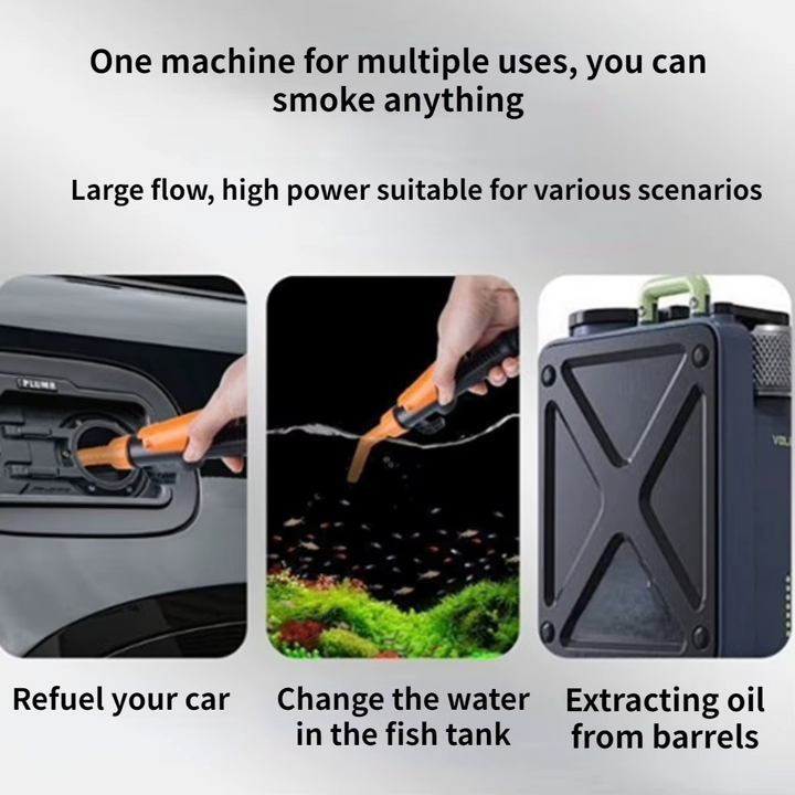 Cordless oil transfer pump with flexible hose for rapid fluid and fuel movement. Ideal for car and outdoor maintenance.