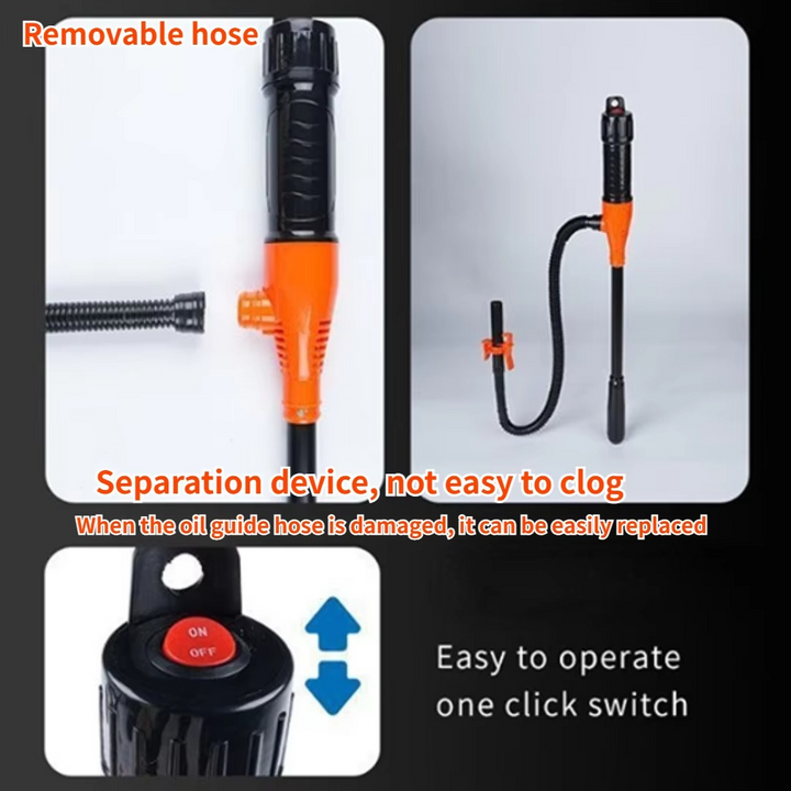 Portable battery oil extractor & fluid pump. Cordless design ensures easy, clean transfers for fuel, oil, & liquids.