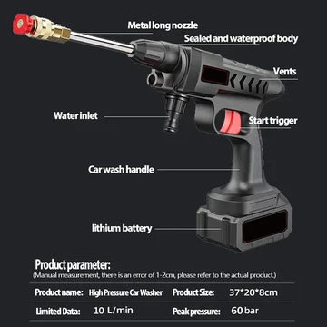 Handheld cordless pressure washer for quick & easy car wash, detailing, and patio cleaning.