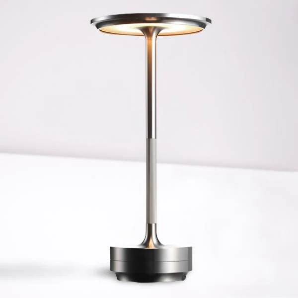 Portable cordless LED table lamp with adjustable brightness for modern home decor. Rechargeable ambient lighting.
