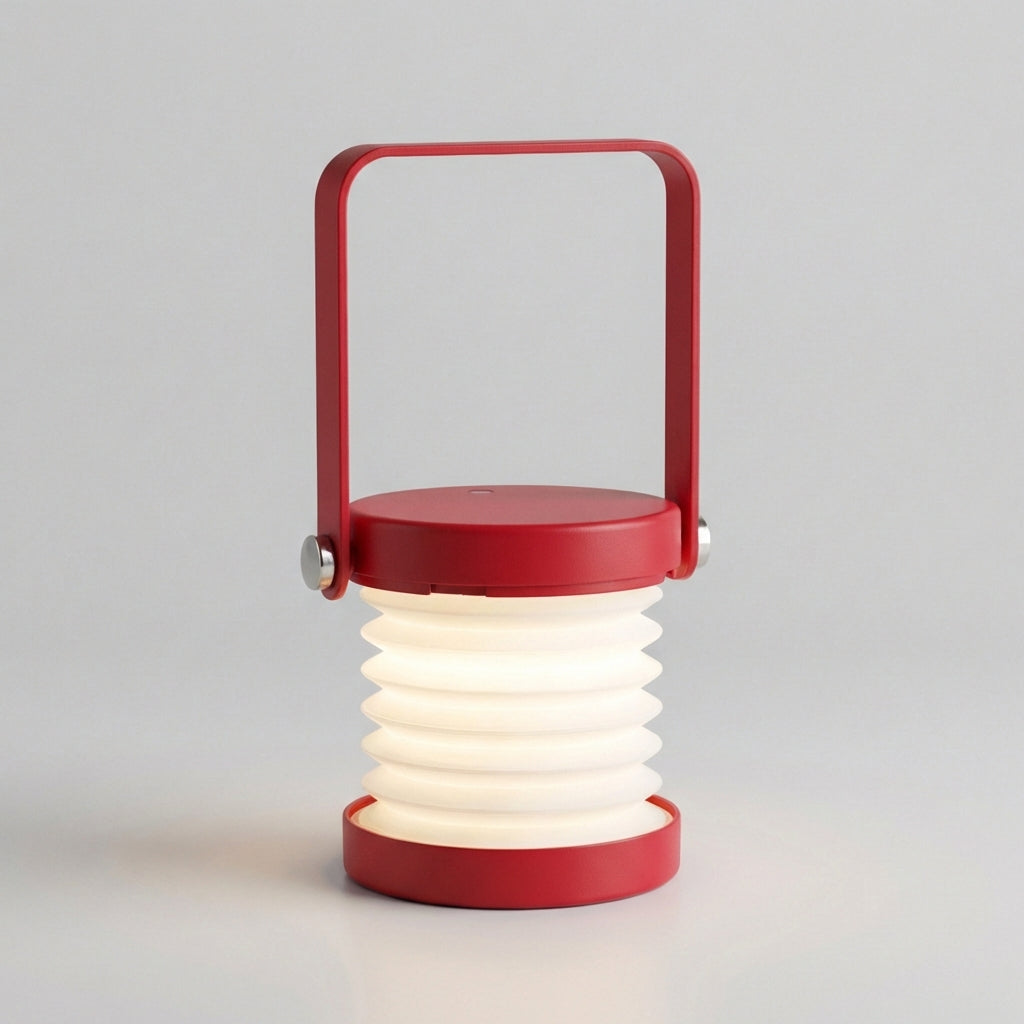 Contemporary portable LED lamp by Solvian, with touch dimming, a natural wood base, and warm light.