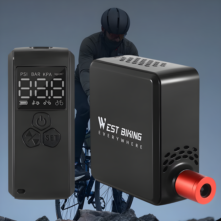 Portable electric air pump with digital display, perfect for car tires, bike tires, and sports balls.
