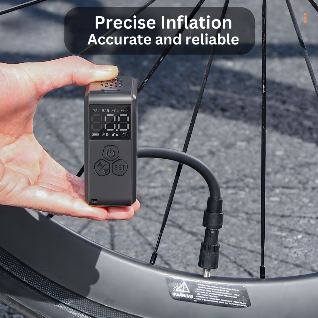 Rechargeable mini air compressor for car, bike, and ball inflation. Essential travel & emergency gear.