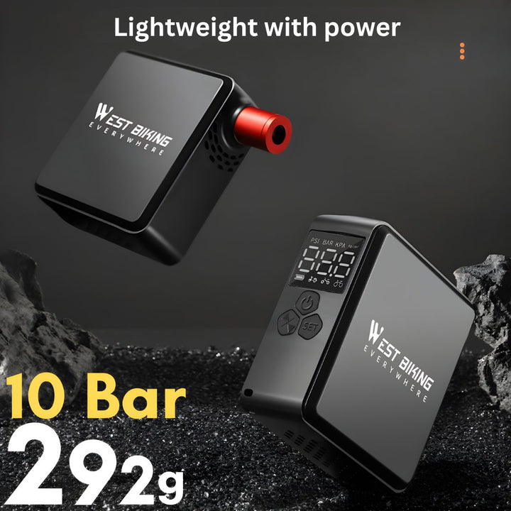 Versatile portable air pump for inflating car, bike, and motorcycle tires, plus sports equipment.