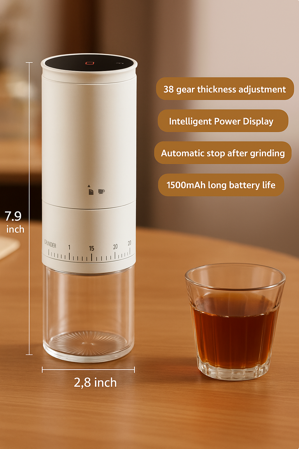 Modern kitchen appliance: electric coffee bean grinder for delicious, fresh ground coffee on demand.