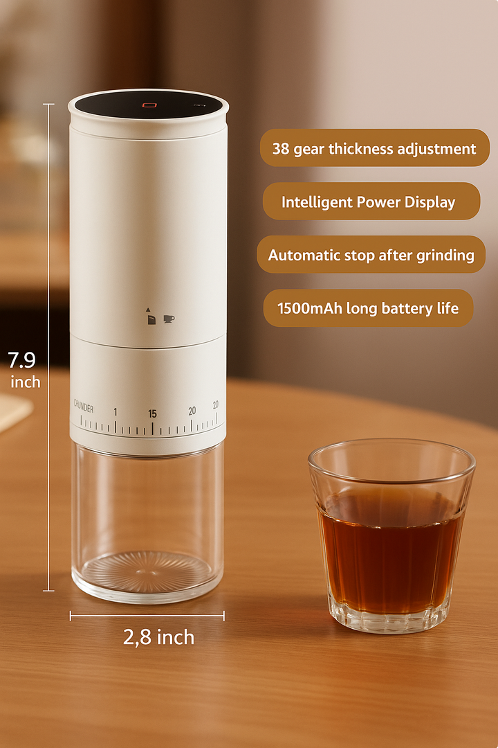 Modern kitchen appliance: electric coffee bean grinder for delicious, fresh ground coffee on demand.