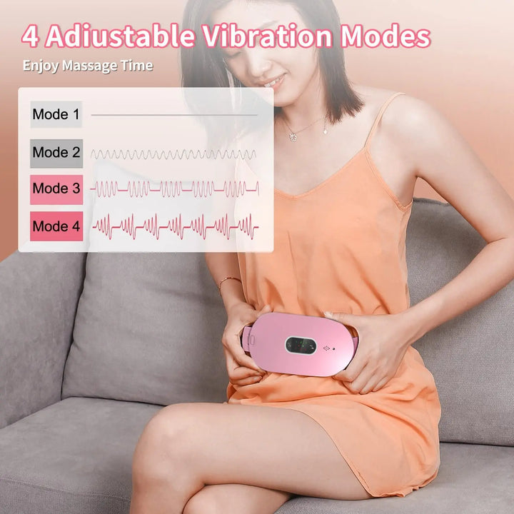 Wireless heating pad with massage for women. USB rechargeable, portable, targets period & cramp relief.