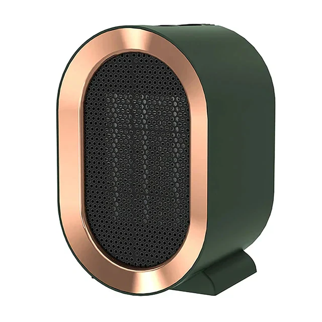 Compact ceramic portable heater providing quiet, low-energy warmth, ideal for personal or room heating.