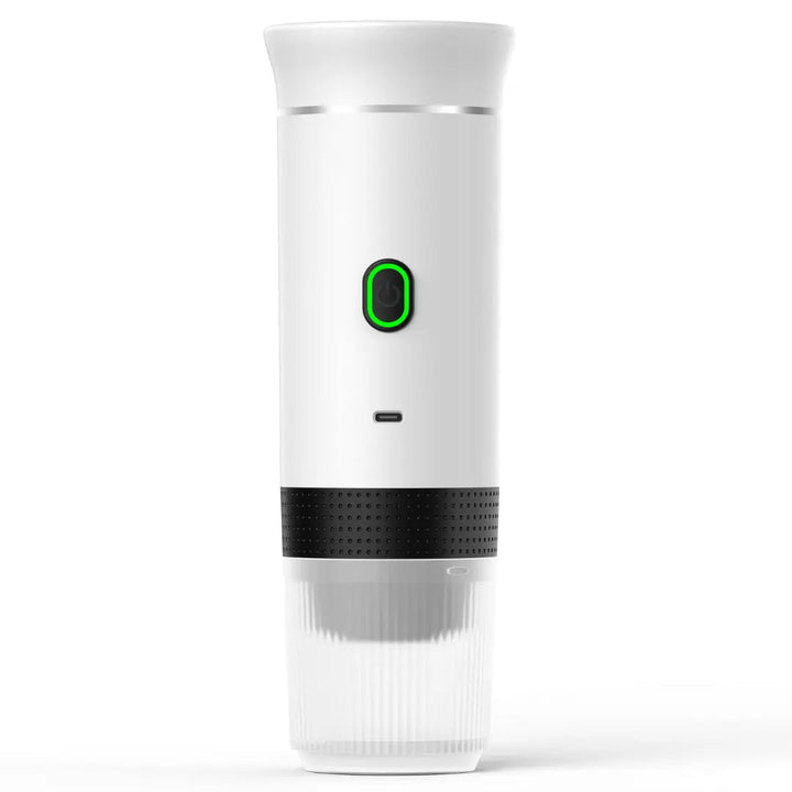 Compact single-serve espresso machine for on-the-go coffee lovers. Perfect travel coffee maker.