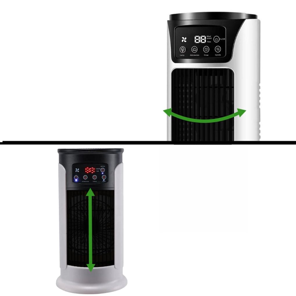 Modern portable evaporative cooler tower, a windowless room cooling solution with easy climate control features.
