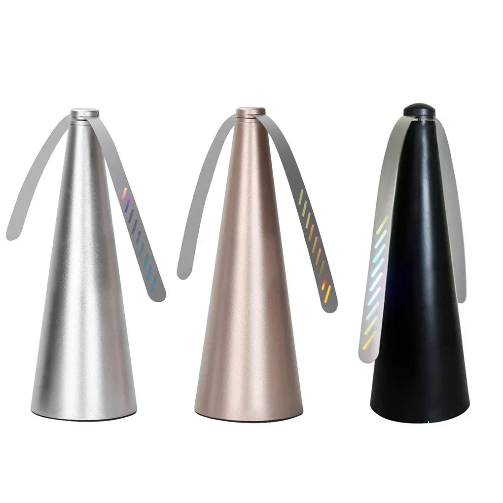 Portable fly repeller fan keeps outdoor dining bug-free, perfect for picnics and camping meals.