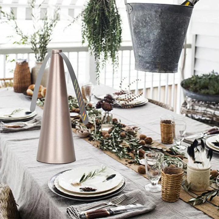 Battery-operated fly repeller fan, a portable solution for bug-free outdoor dining experiences.