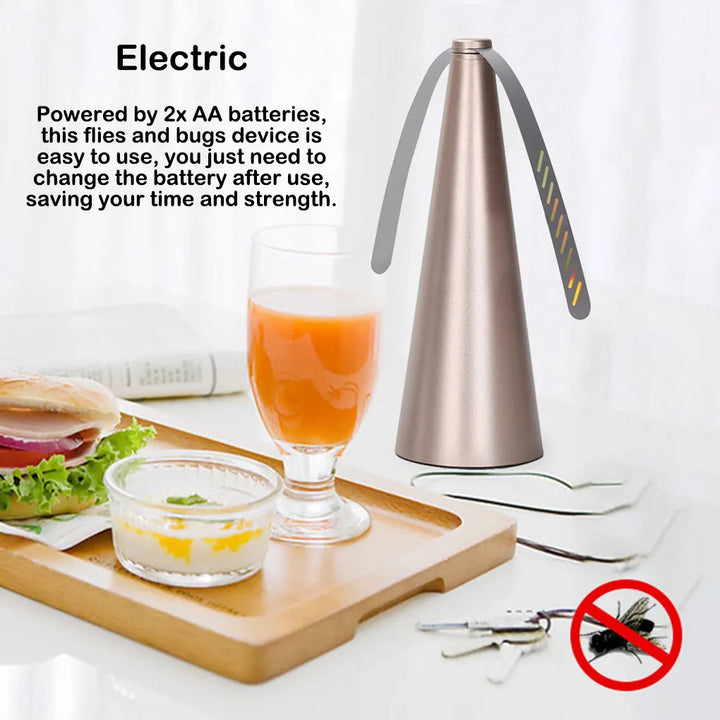 Innovative fly repeller fan, designed to keep insects away from food during outdoor meals.