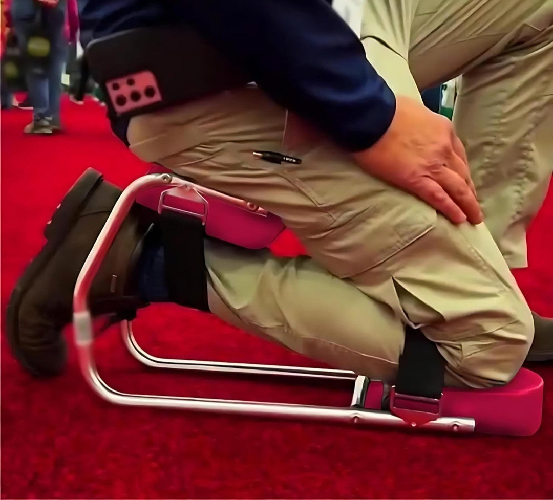 Portable garden kneeler and stool for comfortable gardening; reduces knee strain and fatigue.