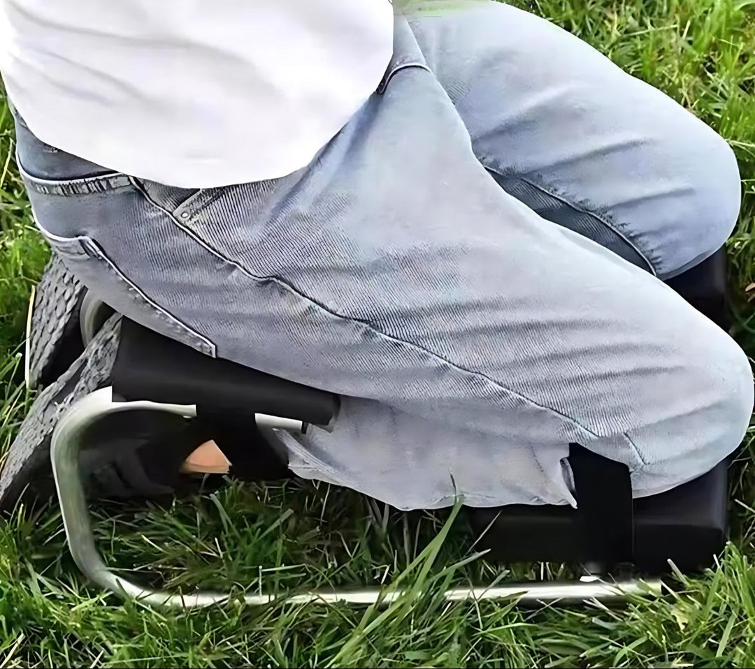 Ergonomic garden kneeler with soft pad protects knees during planting, weeding, and DIY projects.