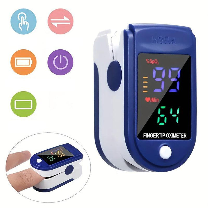 Compact digital pulse oximeter, a reliable health monitor for accurate oxygen saturation and heart rate measurements at home.
