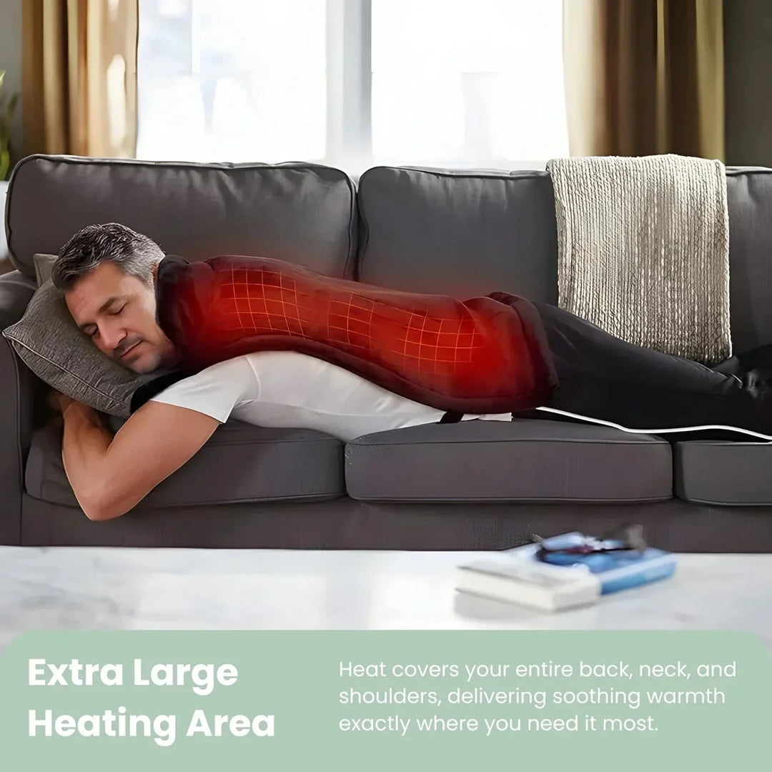 Therapeutic portable heated back pad for soothing back pain & muscle relaxation. Enjoy wellness & comfort anywhere.