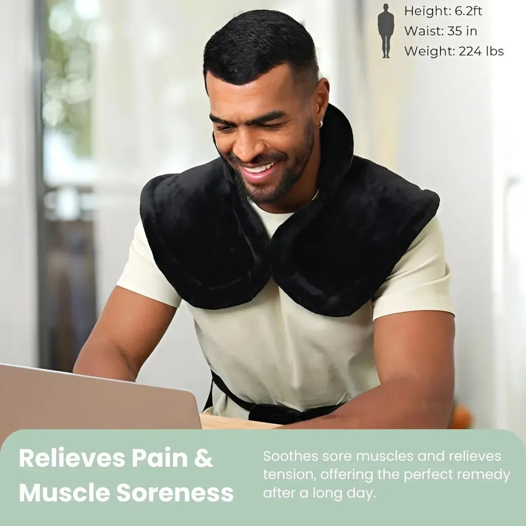 Unisex portable heated back pad, an electric warmer for targeted back pain relief & muscle relaxation.