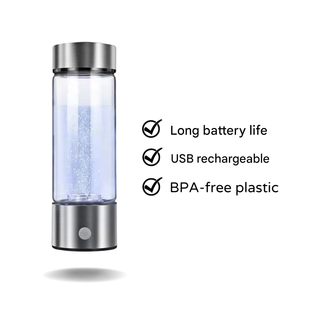 Compact hydrogen water bottle, a wellness essential for antioxidant support and optimal hydration anywhere.