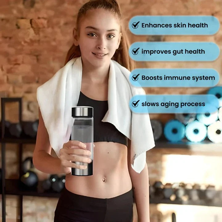 Electrolysis hydrogen water bottle, portable & USB-charged, supports hydration & energy levels.