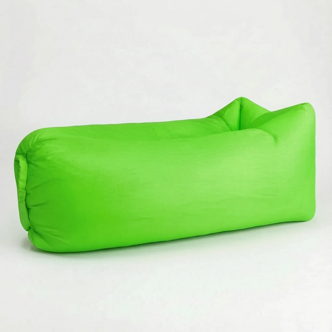 Lightweight inflatable air lounger & sofa, portable outdoor seating for beach, garden, and travel relaxation.