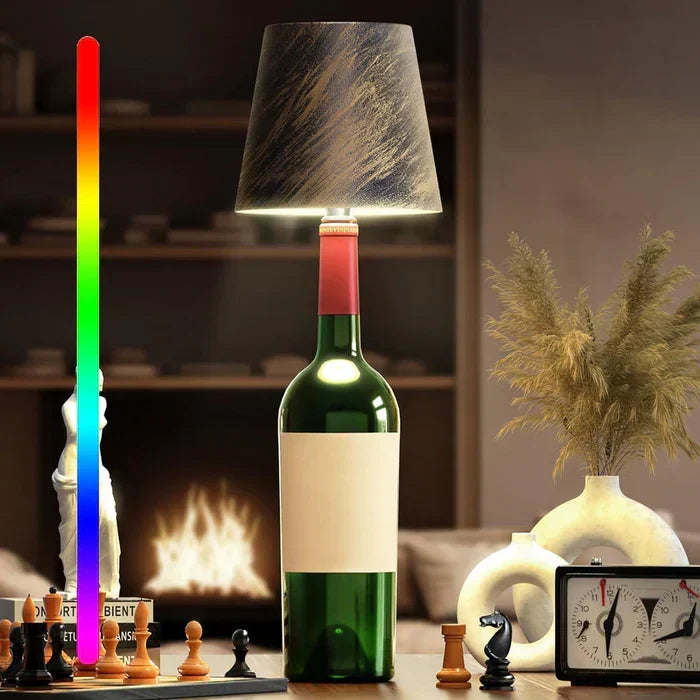 Rechargeable LED bottle lamp, portable and dimmable for your home or patio.