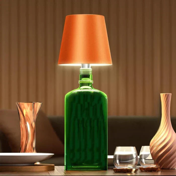 Rechargeable LED bottle lamp for cozy mood lighting, indoor or outdoor use.