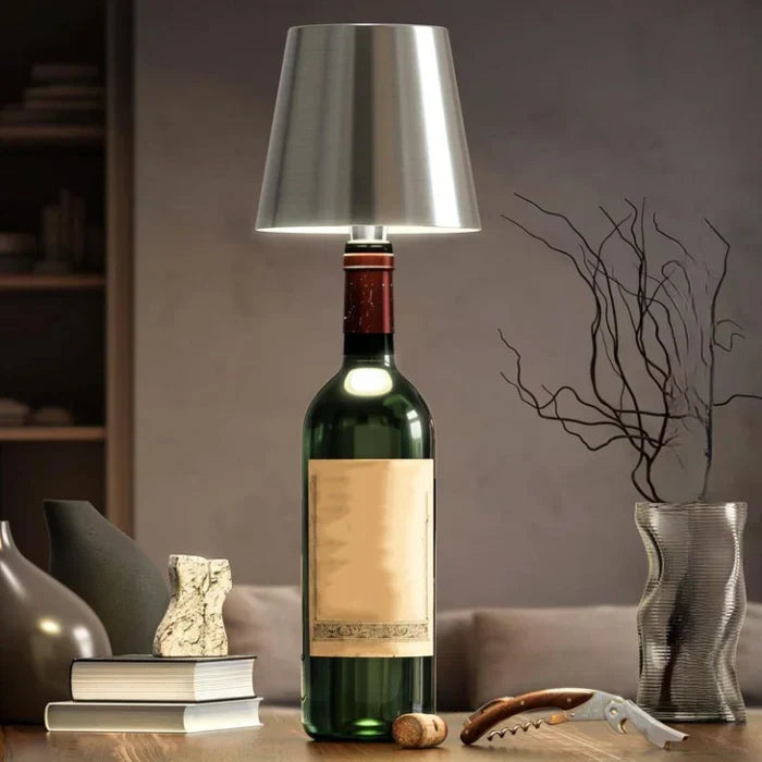 Touch control LED bottle lamp, portable and dimmable for any room or garden.