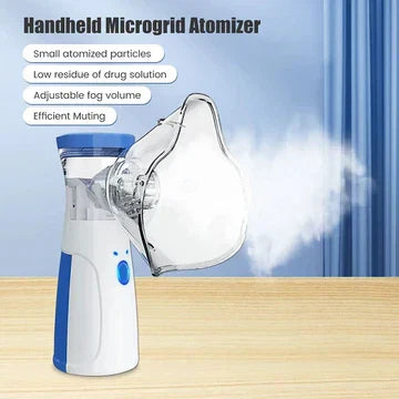 Ergonomic portable mesh nebulizer, demonstrating its compact design and comfortable use.