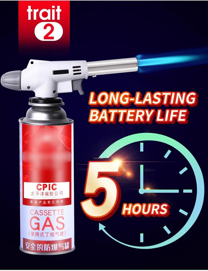 Compact metal butane gas torch for camping fire starter and precision cooking, outdoor gear