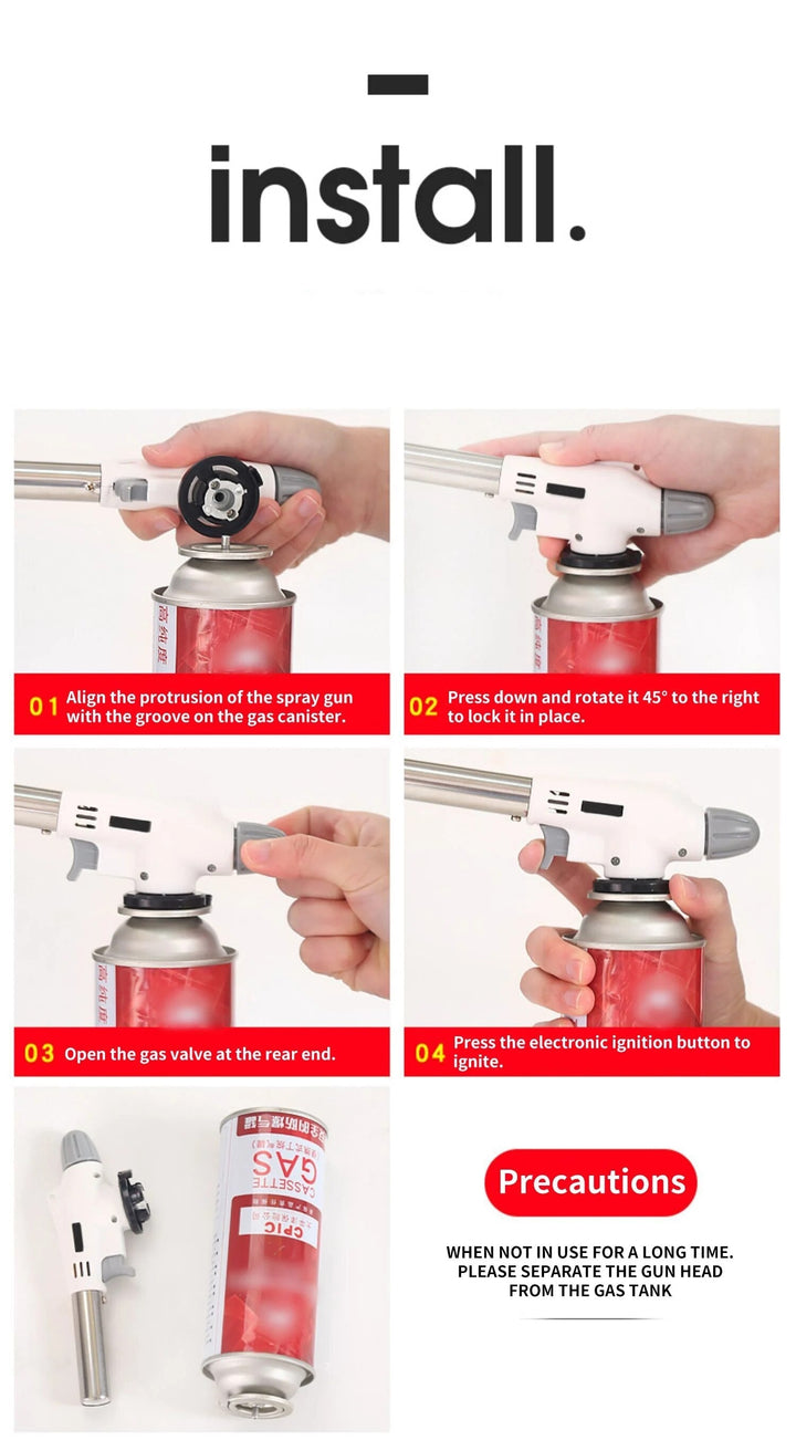 Versatile metal butane flame gun, perfect for camping, BBQ, and kitchen flame searing