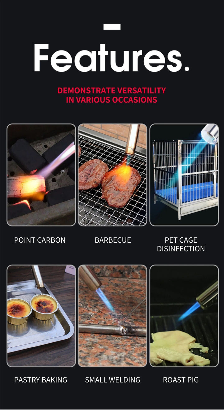 Ergonomic portable butane torch for easy handling during camping and BBQ activities