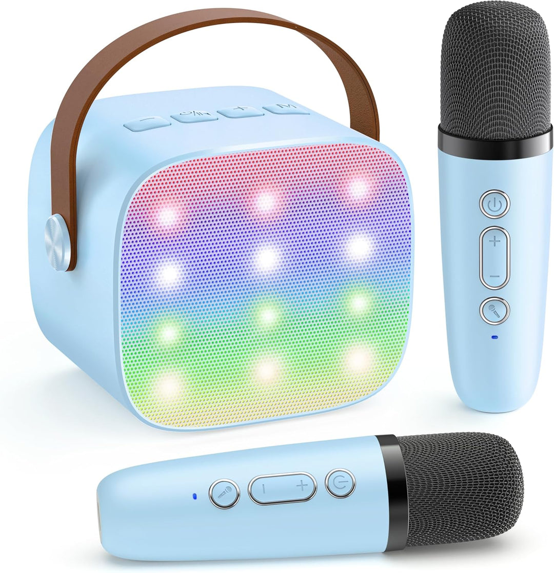Showcasing the vibrant LED lights feature of the Veylo Portable Karaoke Machine in action