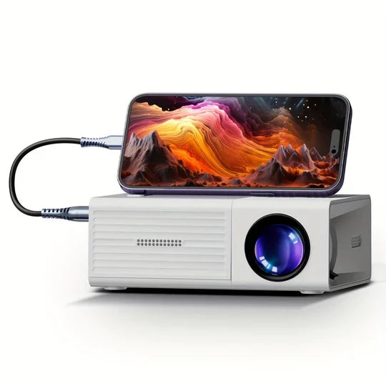 Portable mini projector with 3000 lumens, HDMI/USB. Perfect for home theater movies & gaming.
