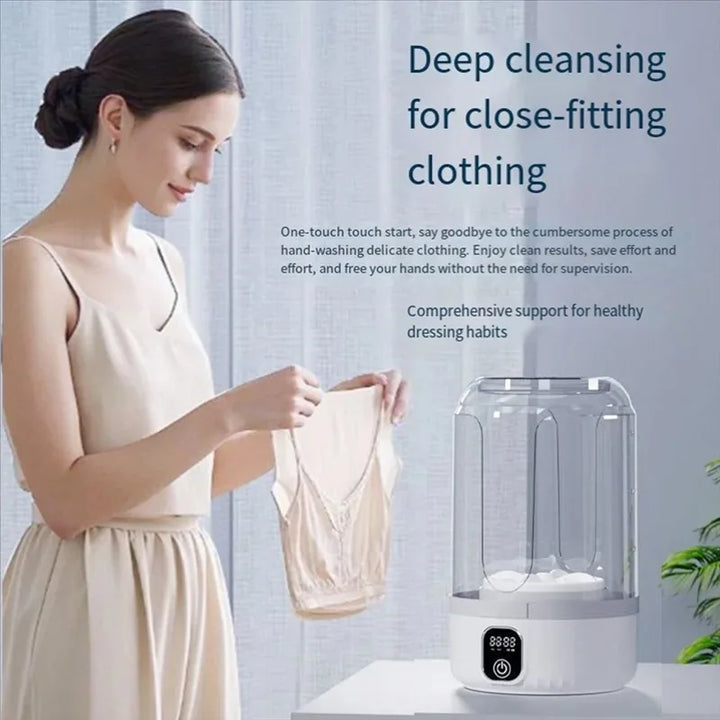 Compact travel washing machine featuring an easy-to-read LED display for small loads