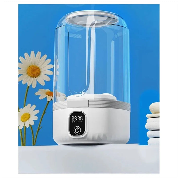 Durable portable washing machine with LED interface, designed for travel convenience