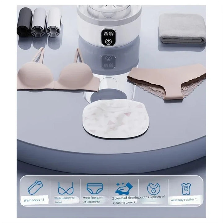 Space-saving mini washing machine with LED display for efficient small garment cleaning