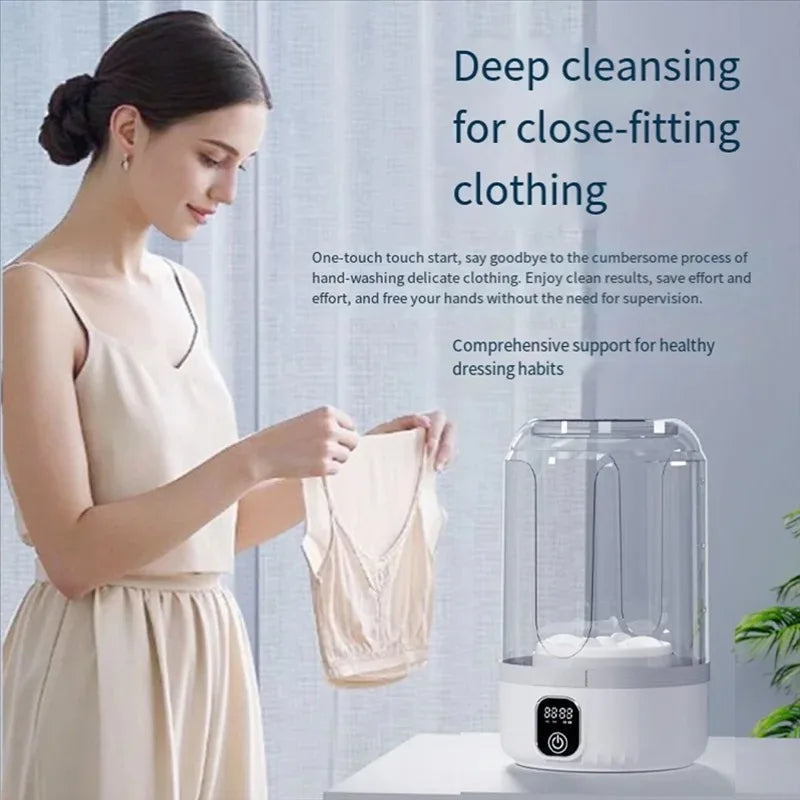 Compact wireless mini washing machine with LED screen for hygienic travel laundry