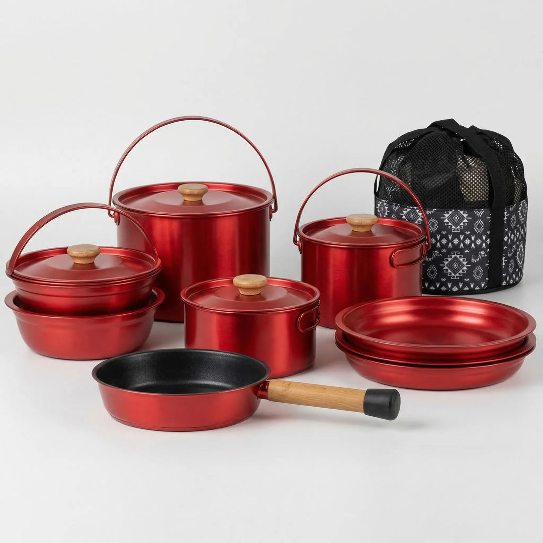Enjoy cooking outdoors with this durable multi-piece family camping cookware set & camp stove.