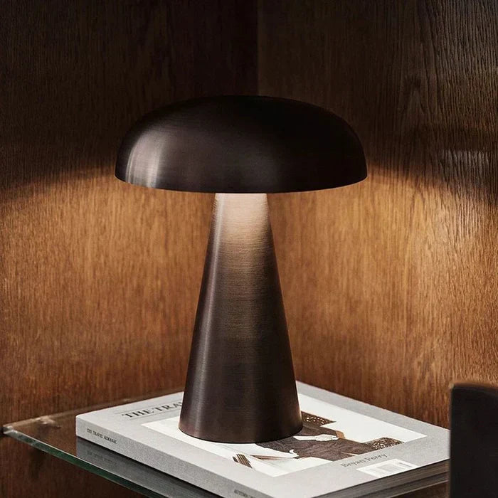 Elegant ShroomLite mushroom lamp, portable home decor for any room setting.