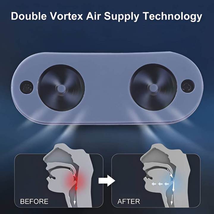 Nasal air circulator for nighttime comfort. Portable sleep aid improving airflow, reducing snoring & sleep apnea.