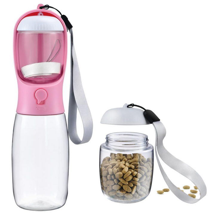 Hydrate & feed your dog anywhere with this portable pet water bottle & food container.