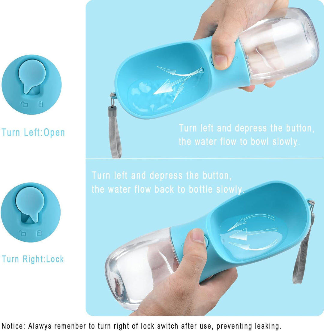 Lightweight portable dog water bottle & food dispenser, excellent for daily outings.
