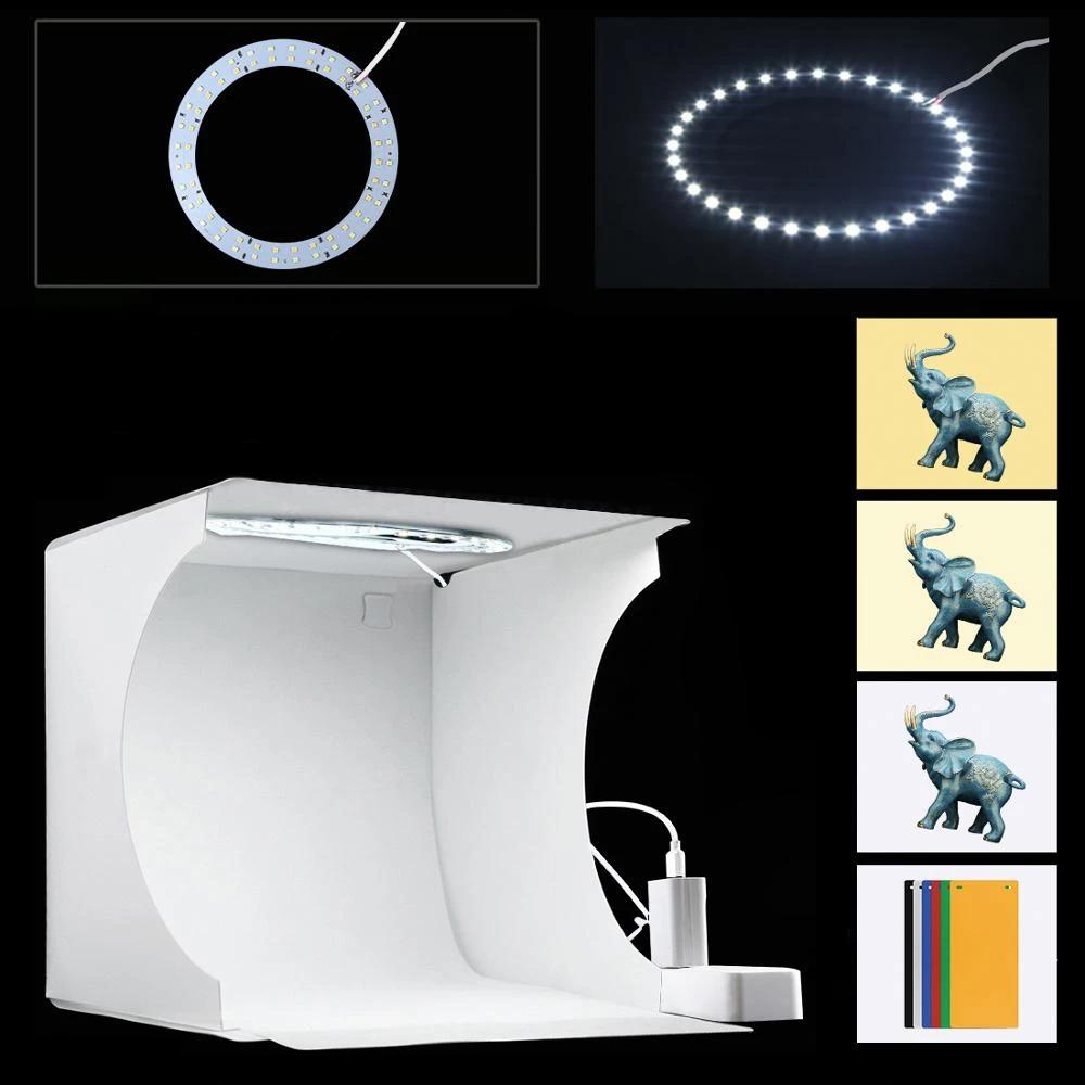 Compact tabletop photo studio light box for gadget & small item photography, easy to transport.