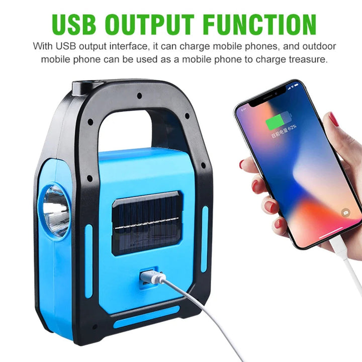 Compact & lightweight USB rechargeable LED lantern, with power bank, for easy portability during outdoor activities.