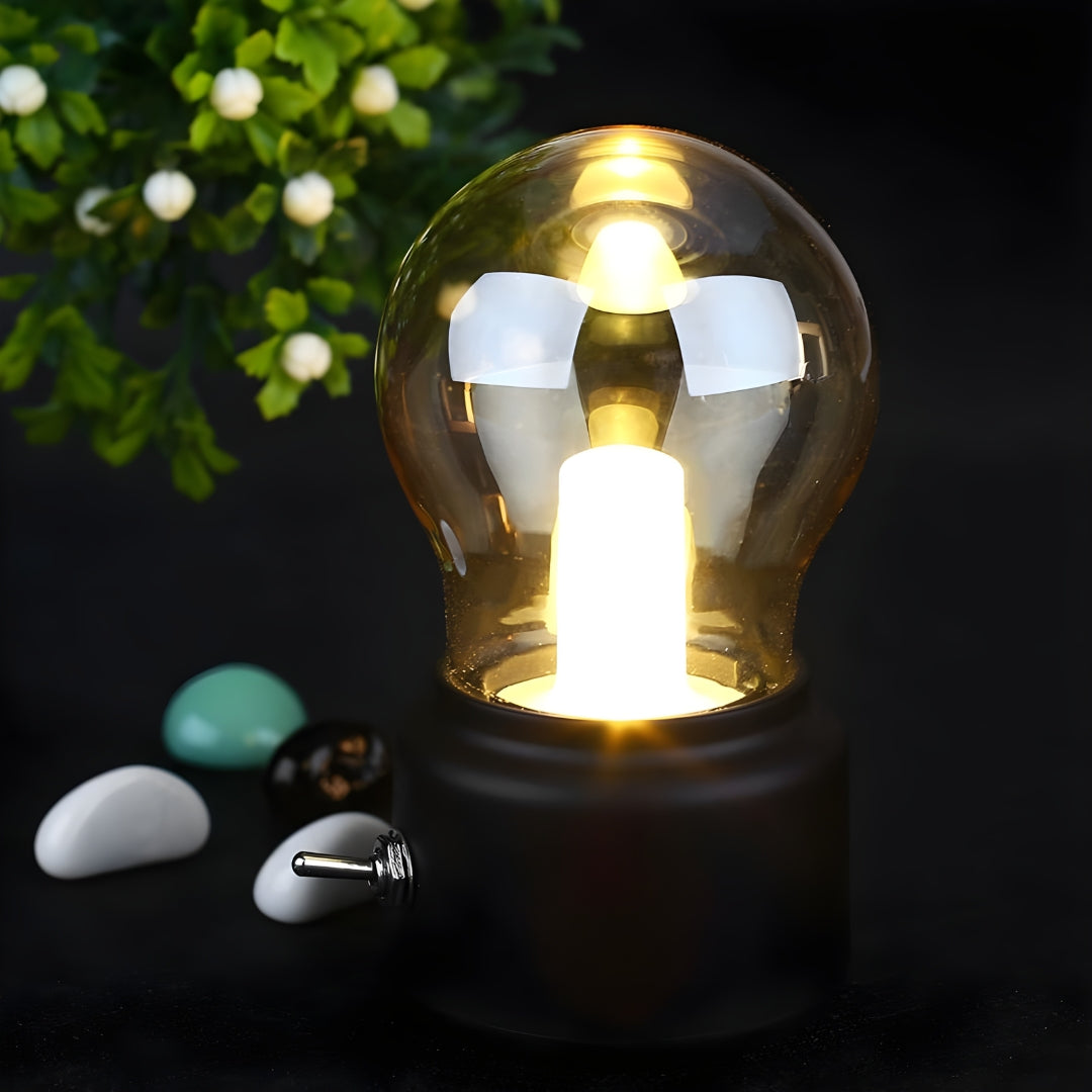 A collection of portable retro LED table lamps in various colors, all USB rechargeable for modern convenience.